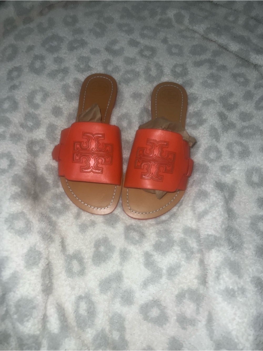 Tory Burch Orange Leather Logo Slide Sandals